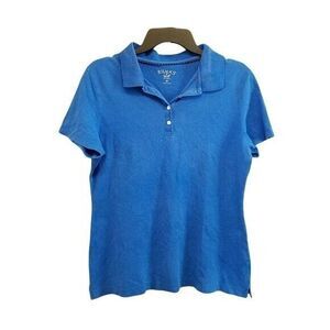 Riders by LEE Womens Sz M Blue  Solid Short Sleeve Polo Shirt
